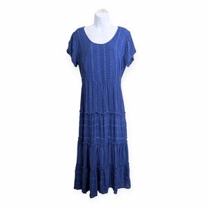 Soft Surroundings Kara Shimmer Tiered Maxi Dress Short Sleeves Blue Sequins L